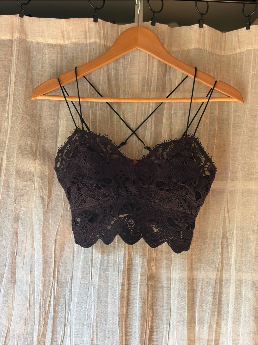 Free People Black Lace Crochet Crop Top S